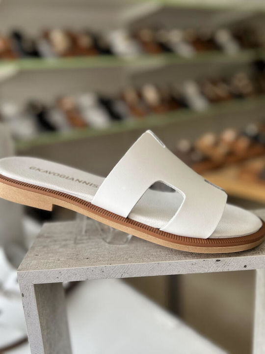 Leather Women's Flat Sandals in White Color