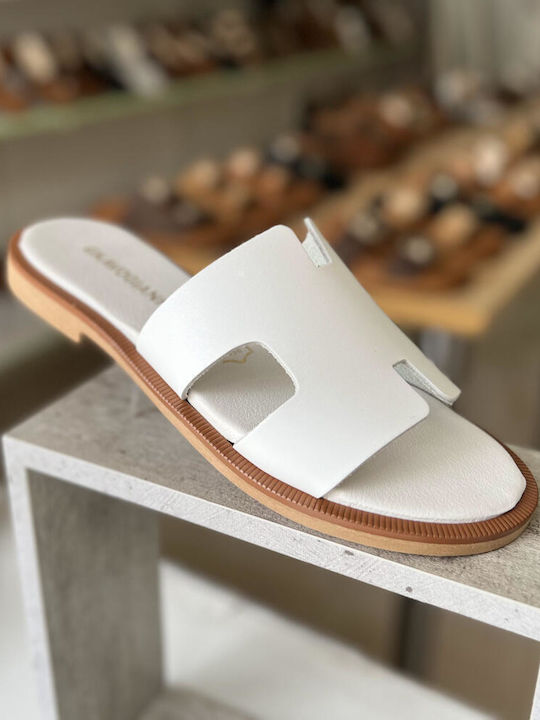 Leather Women's Flat Sandals in White Color