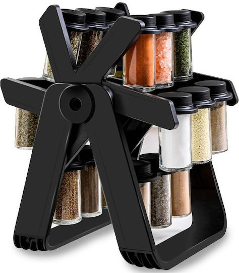 Glass Tabletop Rotating Spice Rack Black