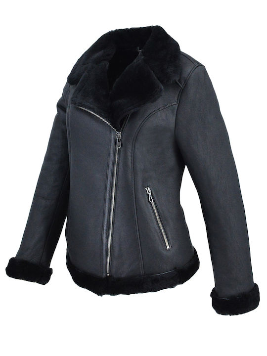 Dermatina 100 Women's Short Lifestyle Leather Jacket for Winter Black