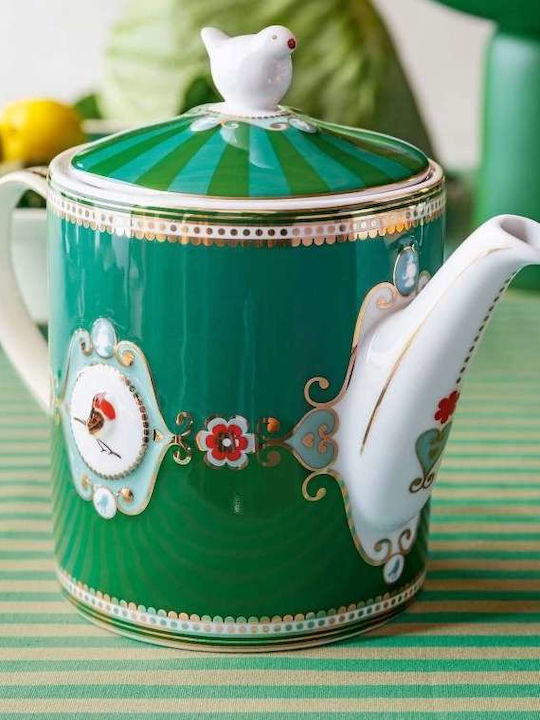 PiP Studio Love Birds Medallion Teapot Porcelain in Green Color 1300ml