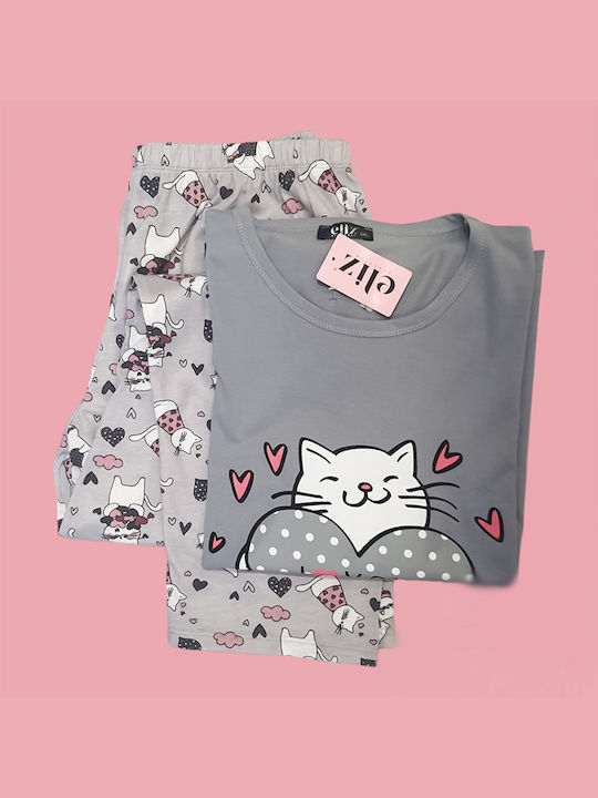 Eliz Winter Women's Pyjama Set Cotton Grey.