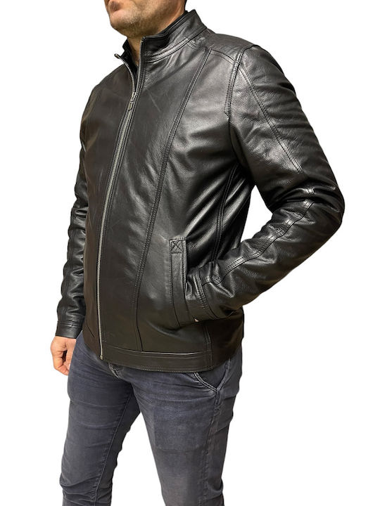 MARKOS LEATHER Herren Winter Jacke Leder ΜΑΥΡΟ