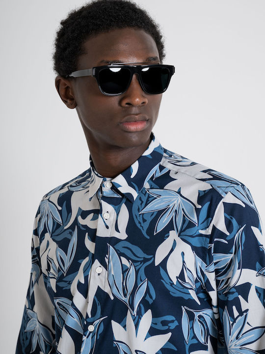 Long-sleeved Cotton Shirt Dark Blue