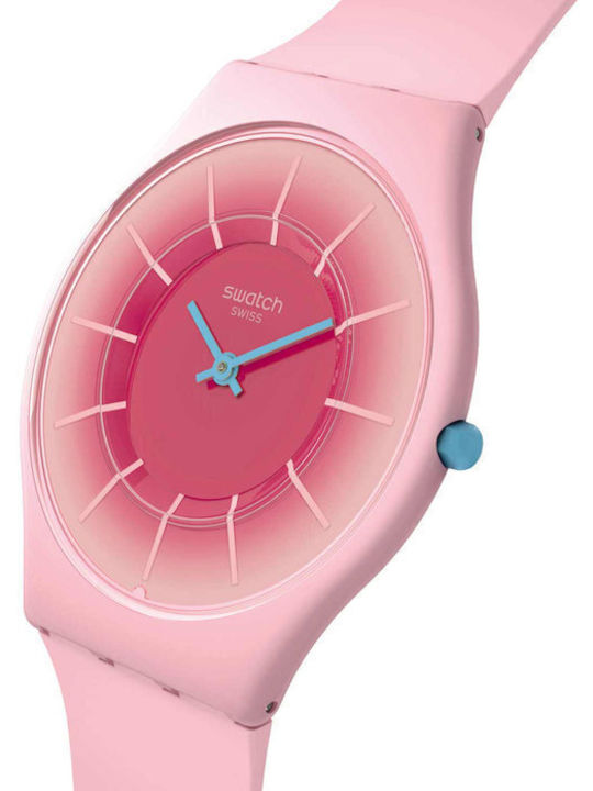 Swatch Radiantly Γυναικείο Ρολόι Μπαταρίας με Ροζ Καουτσούκ Λουράκι
