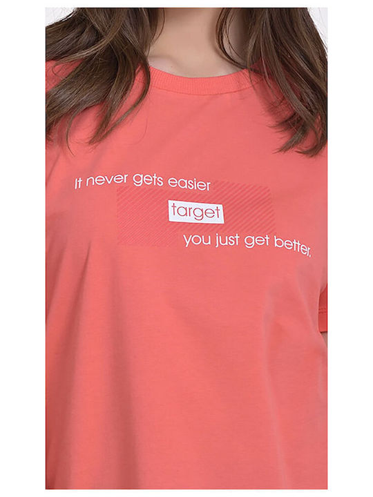 Better Γυναικείο Αθλητικό T-shirt Πουά Κοραλί