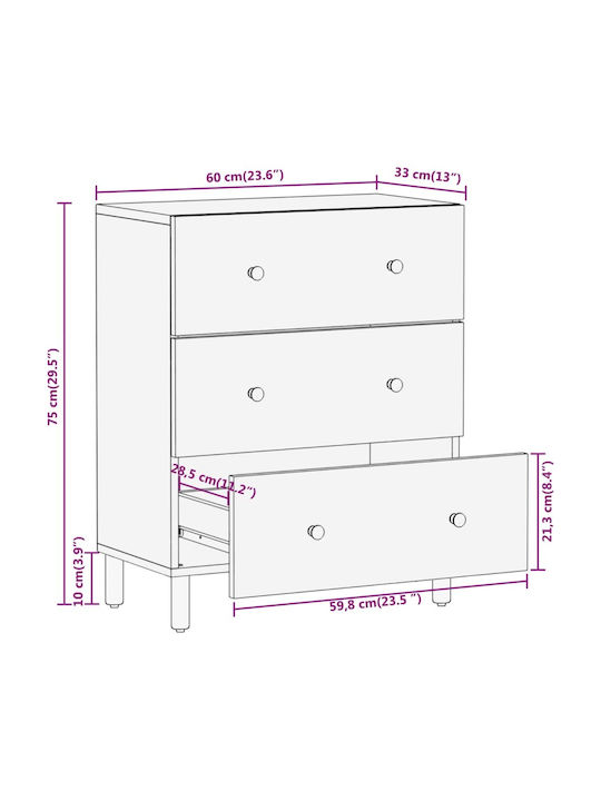 Comoda pentru Dormitor din Lemn Masiv Acacia 60x33x75buc