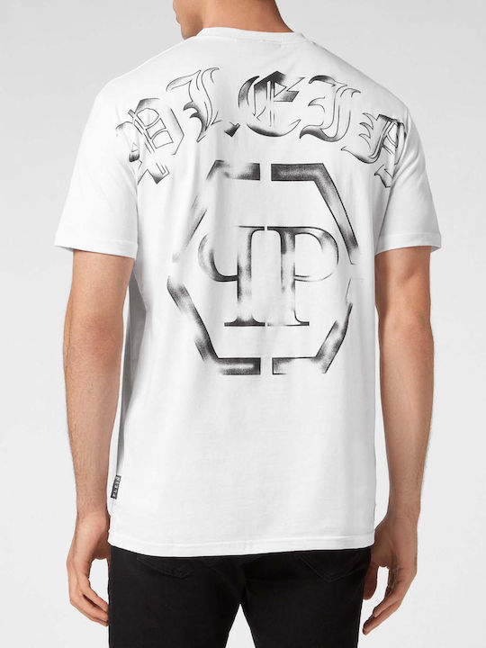 Philipp Plein T-shirt Bărbătesc cu Mânecă Scurtă Alb