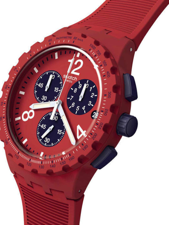Swatch Primarily Red Ανδρικό Ρολόι 42mm Χρονογράφος Μπαταρίας με Κόκκινο Καουτσούκ Λουράκι