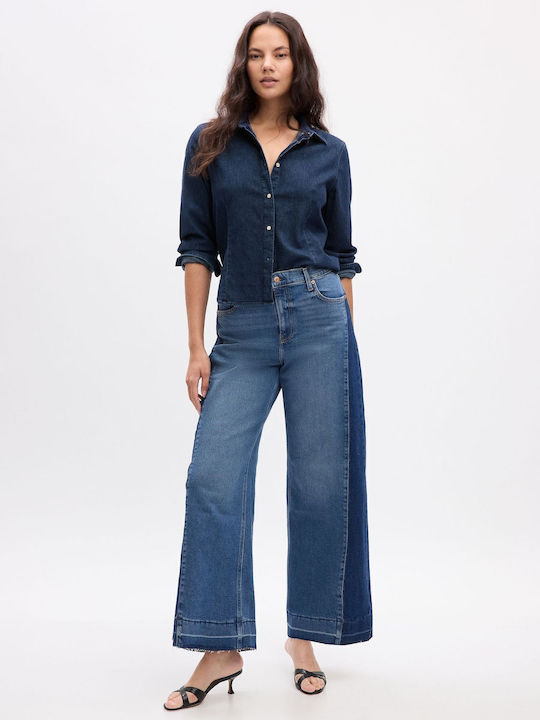 High Waist Women's Jean Trousers in Relaxed Fit Medium Indigo