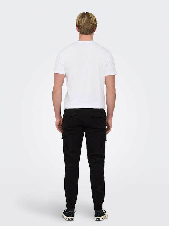 Trousers Cargo Elastic in Tapered Line Black