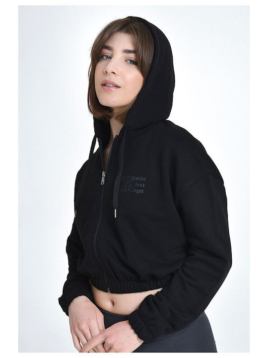 Cropped Women's Sweatshirt Jacket Hooded Black