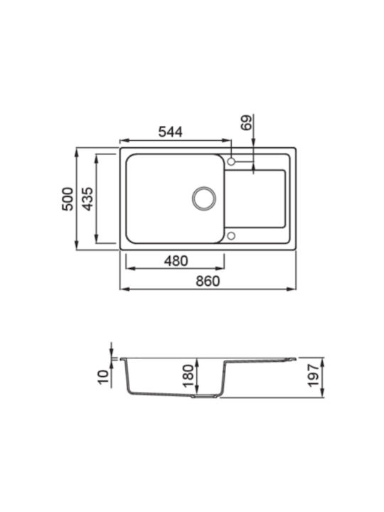 Elleci Life 410 LG241068 Drop-In Sink Left Synthetic Granite W86xD50cm Bianco