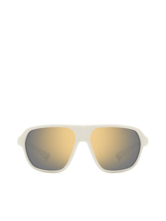 Polaroid Men's Sunglasses with White Plastic Frame and Gold Polarized Mirror Lens PLD2152/S VK6/LM