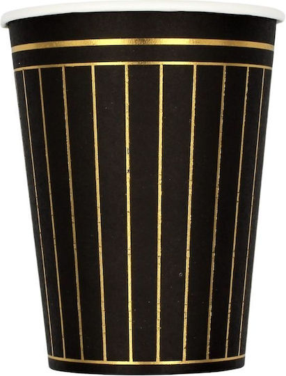 PartyDeco Ποτήρι μιας Χρήσης Χάρτινo Μαύρο 260ml 6τμχ