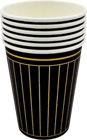 PartyDeco Ποτήρι μιας Χρήσης Χάρτινo Μαύρο 260ml 6τμχ