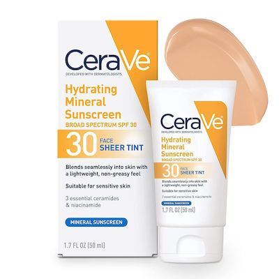 CeraVe Hydrating Mineral Sunscreen Αδιάβροχη Αντηλιακή Cream Face SPF30 with Color 50ml