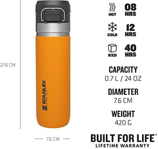 Stanley Go Quick Flip Bottle Thermos Stainless Steel BPA Free 710ml Yellow-orange with Handle