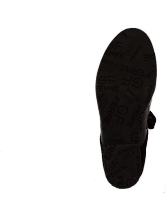 Balerini copii cu închidere Hoop & Loop Piele lăcuită Negre