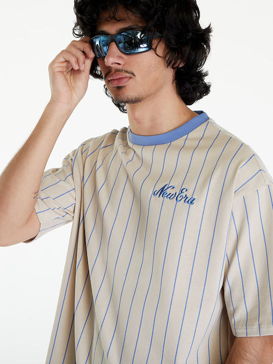 New Era Pinstripe Herren Kurzarmshirt Stone/ Copen Blue