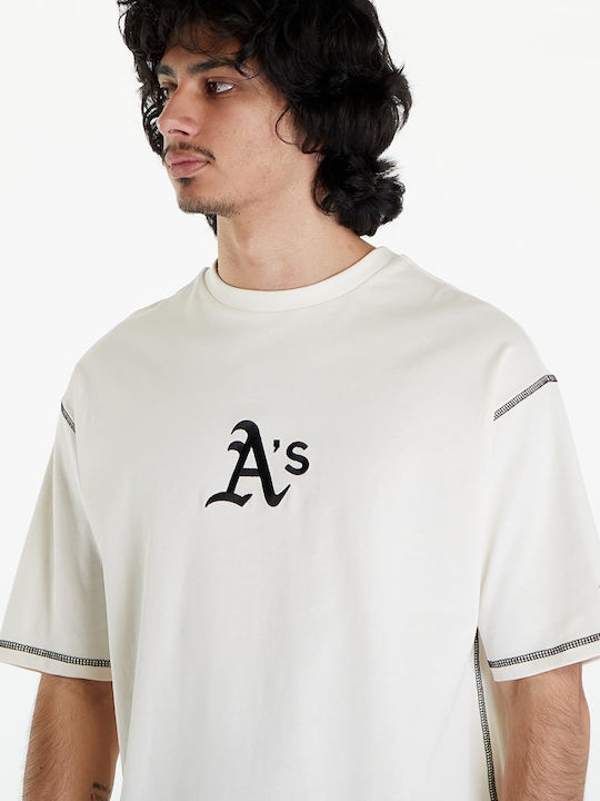 New Era Oakland Athletics Mlb Men's Short Sleeve Blouse Off White/ Dark Green