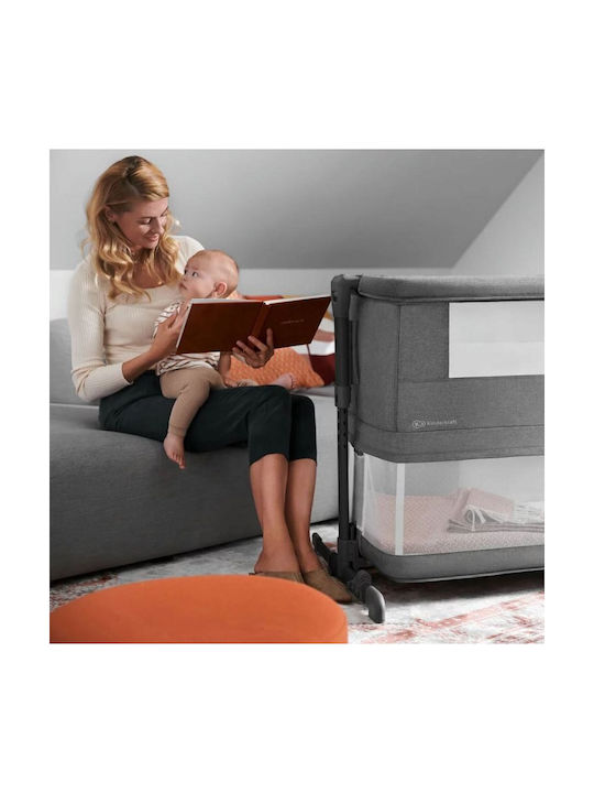 Kinderkraft Cradle Neste Grow with Mattress, Side Opening, and Wheels Gray