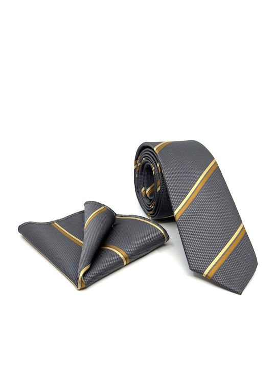 Legend Accessories Men's Silk Tie Set with Printed Designs in Grey Color