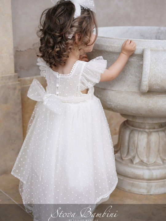 Stova Bambini Εκρού Φόρεμα Βάπτισης από Τούλι