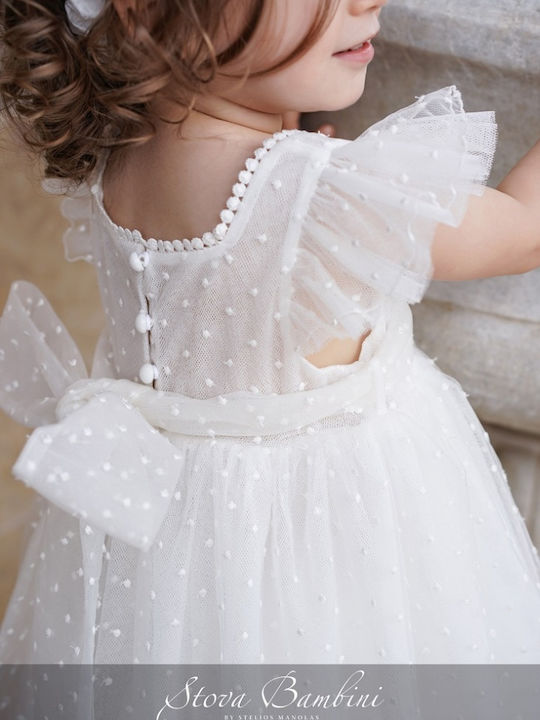 Stova Bambini Εκρού Φόρεμα Βάπτισης από Τούλι