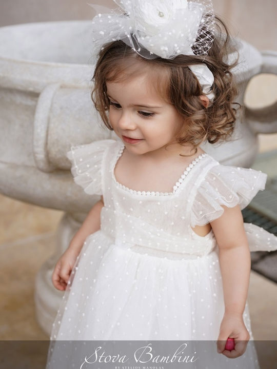 Stova Bambini Εκρού Φόρεμα Βάπτισης από Τούλι