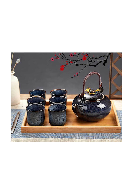 Dujust Tea Set with Cup Porcelain Blue 700ml 8pcs