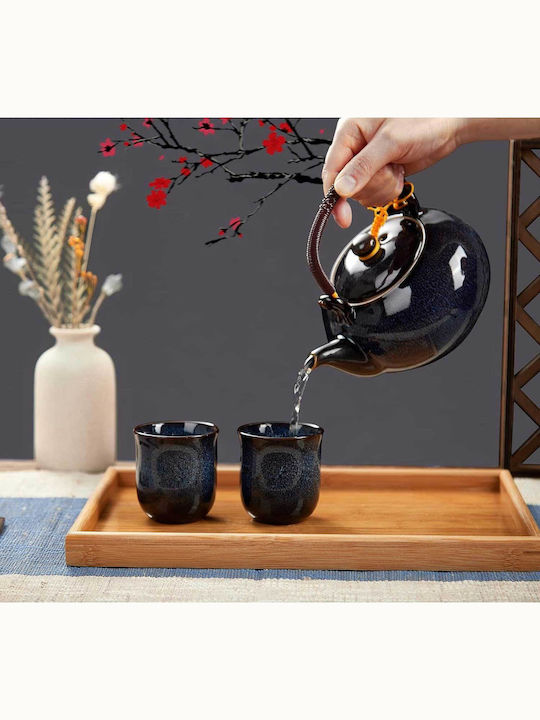 Dujust Tea Set with Cup Porcelain Blue 700ml 8pcs