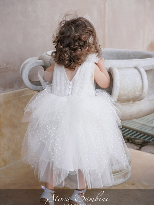 Stova Bambini Εκρού Φόρεμα Βάπτισης από Τούλι