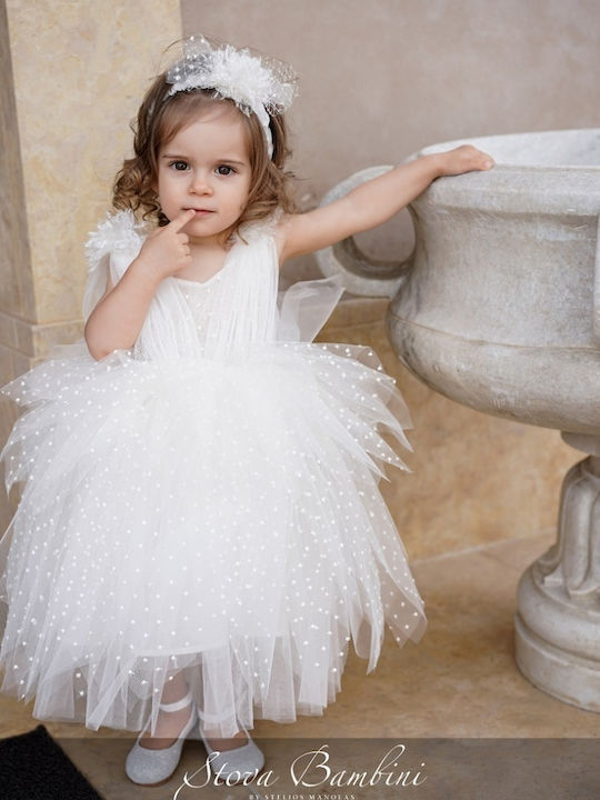 Stova Bambini Εκρού Φόρεμα Βάπτισης από Τούλι
