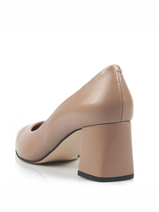 FM Leather Pointed Toe Brown Heels