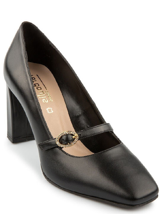 FM Leder Pumps mit Chunky hohem Absatz Schwarz