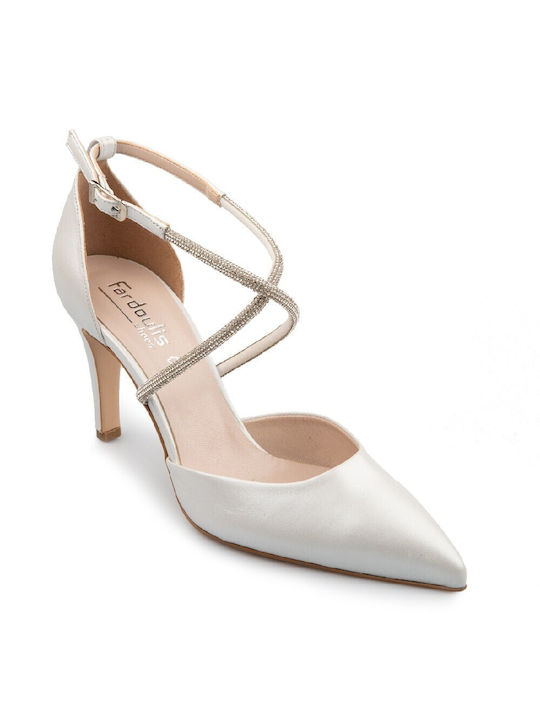 FM Leather Pointed Toe Stiletto White High Heels
