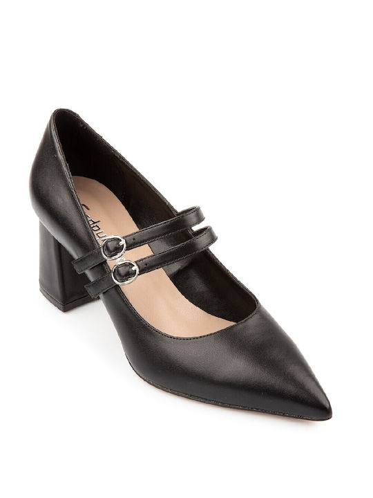 FM Leather Pointed Toe Black Medium Heels