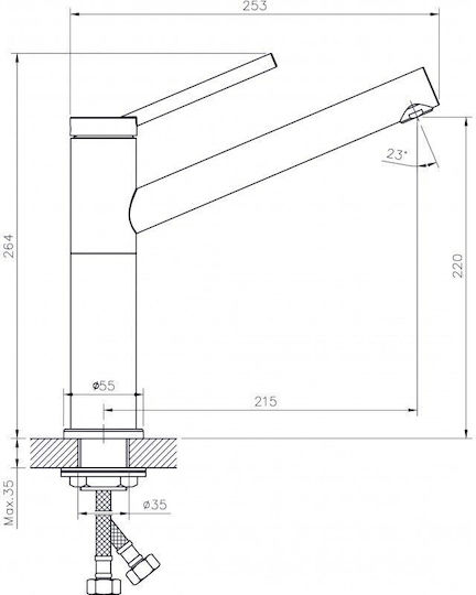 Inter Ceramic Alpaca Ένθετος Νεροχύτης Δεξιός Inox Μ100xΠ60cm Ασημί
