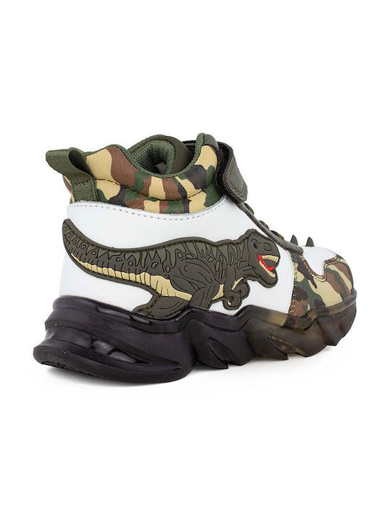 Bull Boys T-rex Kinder Sneakers Hoch mit Klettverschluss & Lichtern Khaki