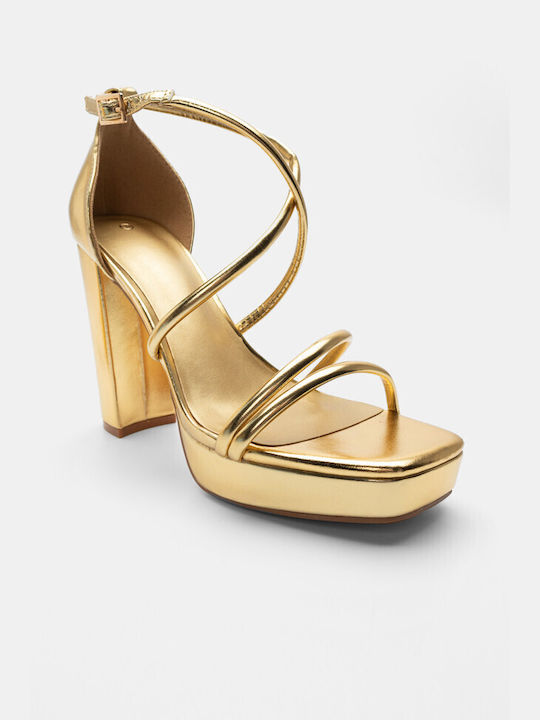 Luigi Platform Synthetic Leather Women's Sandals Gold with Low Heel