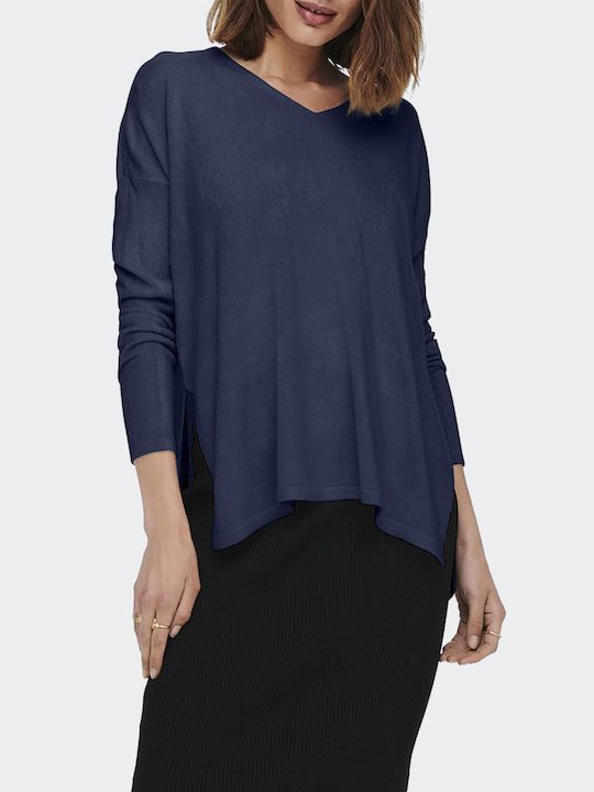 Only Damen Bluse Langärmelig mit V-Ausschnitt DarkBlue