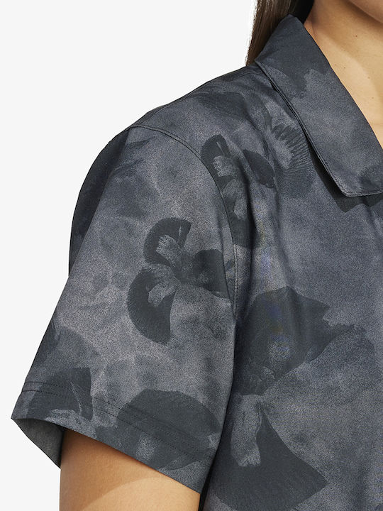 Kurzärmelig Damen Hemd Gray Blumen