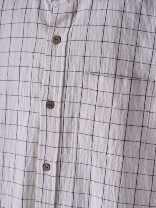 Kids Checked Shirt Long Sleeve Linen White