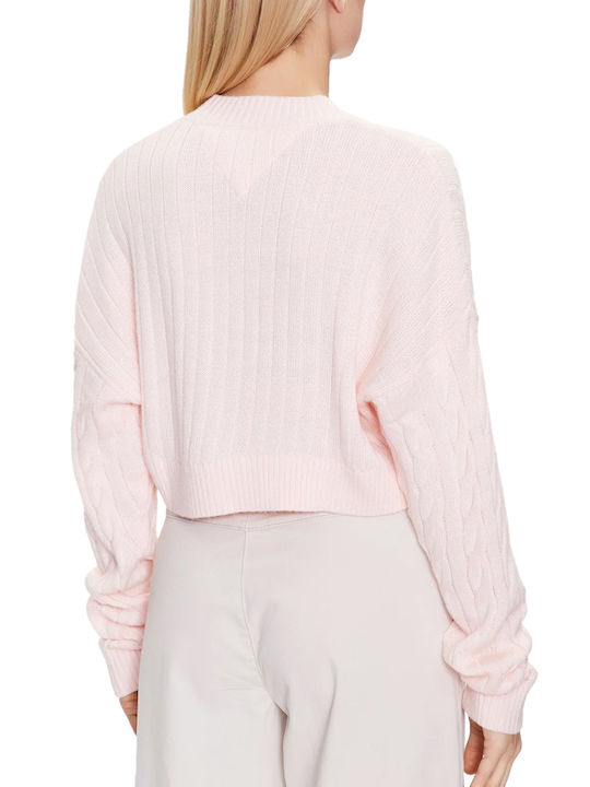 Tommy Hilfiger Women's Long Sleeve Crop Sweater Pink