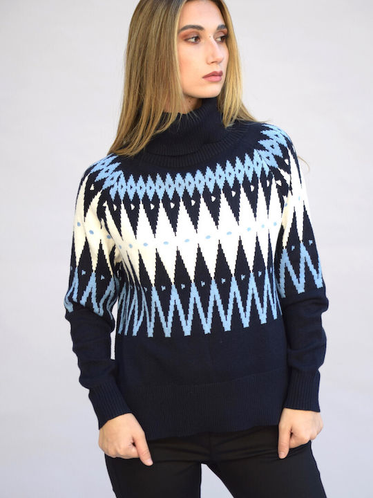 Zilan Damen Langarm Pullover Rollkragen Blau