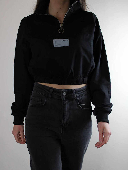 Women's Blouse Cotton Long Sleeve with Zipper Black