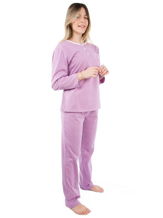 Lydia Creations Winter Damen Pyjama-Set Lila