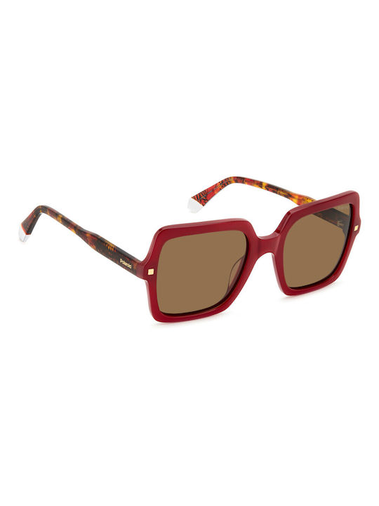 Polaroid Women's Sunglasses with Red Plastic Frame and Brown Lens PLD4165/S/X LHF/SP
