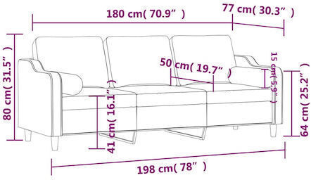 Three-Seater Couch Wine Red 198x77x80cm